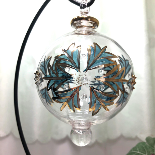エジプト ガラスオーナメント 切子ゴールド ボール型 工芸品 手吹き