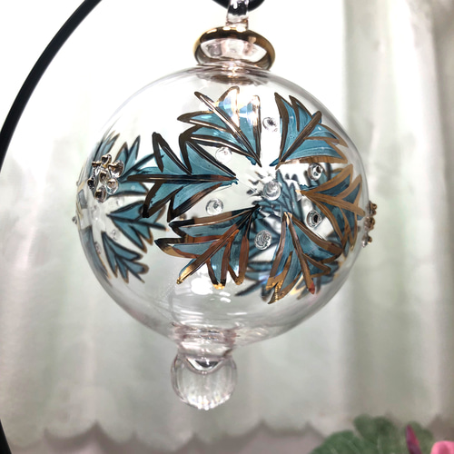 エジプト ガラスオーナメント 切子ゴールド ボール型 工芸品 手吹き