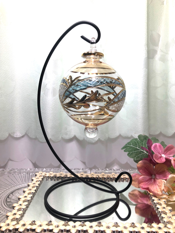 エジプト ガラスオーナメント5 切子ゴールド ボール型 工芸品 手吹き