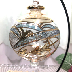 エジプト　ガラスオーナメント5　切子ゴールド　ボール型　工芸品　手吹きガラス　クリスマス　サンキャチャー　ハンガー付　 4枚目の画像