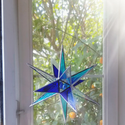 ステンドグラス製　ブルーの星のサンキャッチャー(16cm径) 3枚目の画像