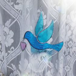 ステンドグラス 青い鳥とぶどうのサンキャッチャー モビール