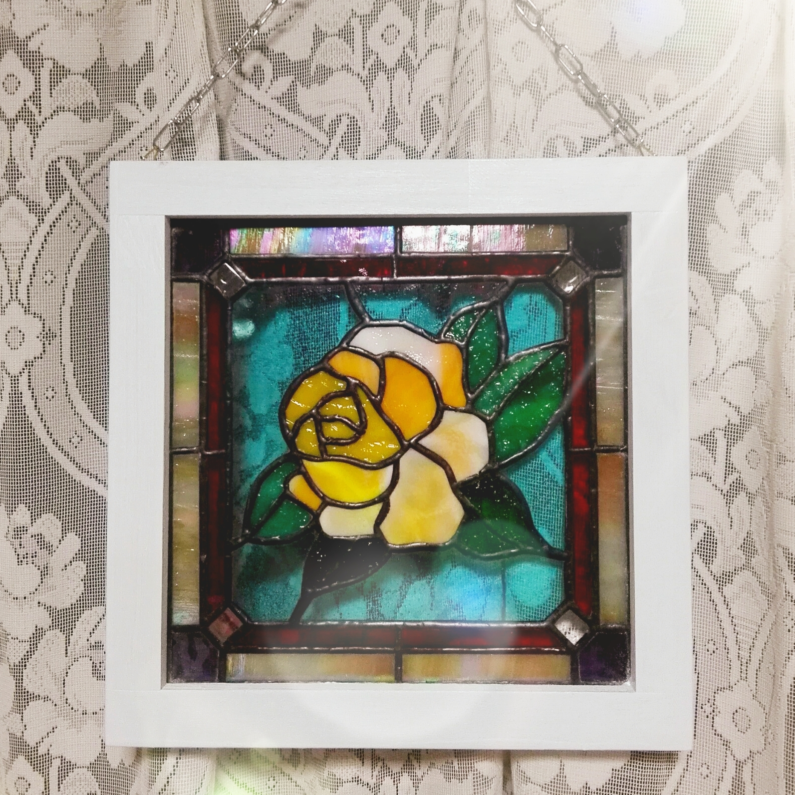 幸運を呼ぶクローバーモチーフ！ステンドグラス製 よつばの