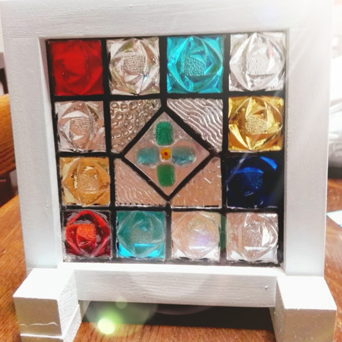 ステンドグラスアンティーク調ローズのサンキャッチャーパネル