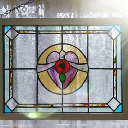 ステンドグラス 黄色の薔薇と蝶のパネル その他アート ようこ 通販