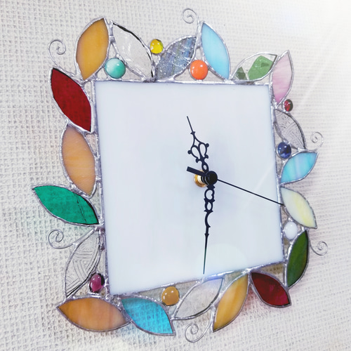 パンの木のステンドグラス掛け時計（ベージュ） パンの木のステンドグラス掛け時計（ベージュ） パンの木のステンド