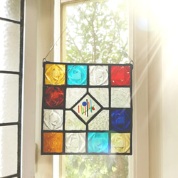 ステンドグラスアンティーク調ローズのサンキャッチャーパネル