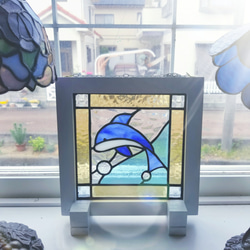 ステンドグラス 水に浮かぶアヒル サンキャッチャーパネル モビール