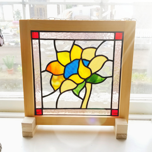 ステンドグラス製 ひまわりのサンキャッチャーパネル モビール ようこ