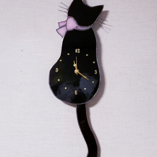 商売繁盛モチーフ 黒猫のしっぽ振り時計 (壁掛け時計) 掛け時計