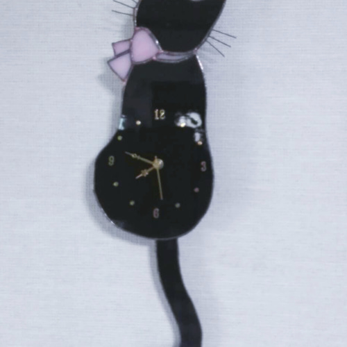 商売繁盛モチーフ 黒猫のしっぽ振り時計 (壁掛け時計) 掛け時計