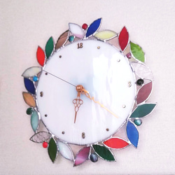 ステンドグラス製アートガラスリーフのウォールクロック