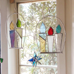 ステンドグラス 水に浮かぶアヒル サンキャッチャーパネル モビール