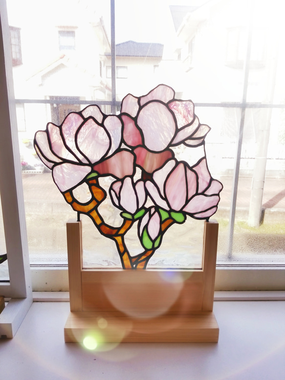 ハンドメイド ステンドグラス 悪 パネル サンキャッチャー 花