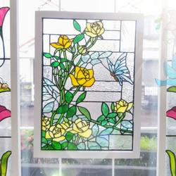 ステンドグラス チューリップの花束モチーフのパネル(特大サイズ