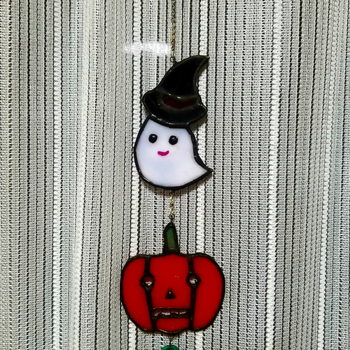 ステンドグラス ハロウィンモチーフのモビール(魔女、おばけ、カボチャ