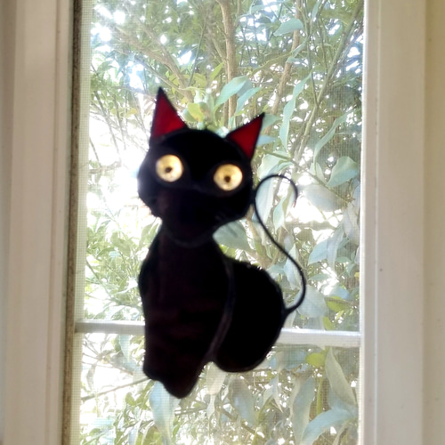 ハロウィンに ステンドグラス モビール(魔女、ガイコツ、黒猫