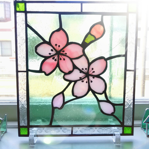 春にぴったり ステンドグラス 桜モチーフ パネル その他アート 春にぴったり ステンドグラス 桜モチーフ パネル その他アート