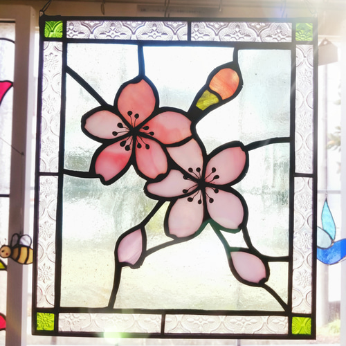 春にぴったり ステンドグラス 桜モチーフ パネル その他アート