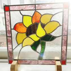 ローズピンクのバラのパネル ステンドグラス アンティークガラス