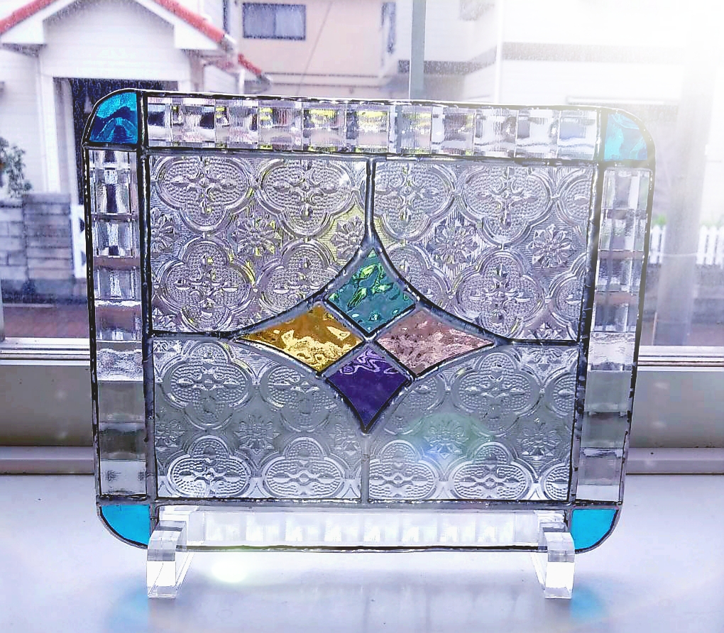 ステンドグラス　アンティーク調　パネル(スタンド付)