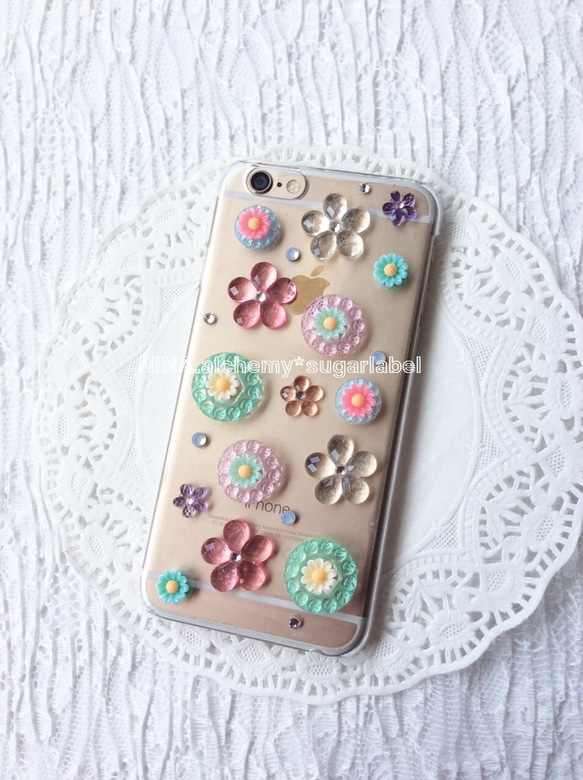 お花畑のI Phone6/6Sケース　♡　クリア 3枚目の画像