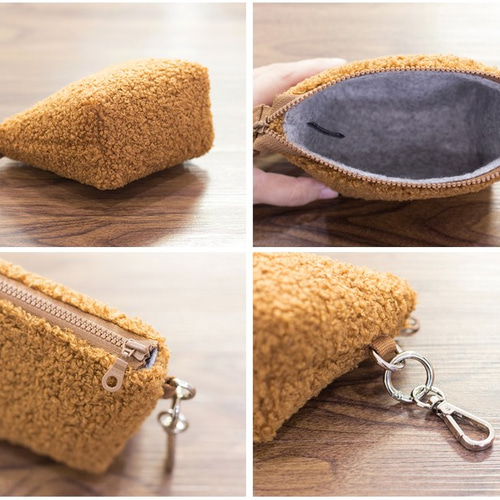 ボアポーチ モコモコ可愛い小銭入れ ミニ財布 エコファー ポーチ 青鹿