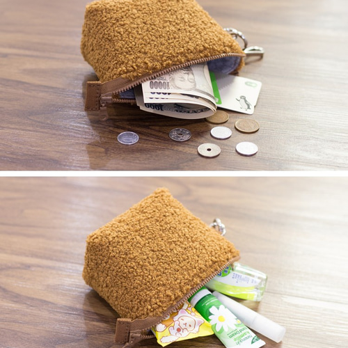 ボアポーチ モコモコ可愛い小銭入れ ミニ財布 エコファー ポーチ 青鹿