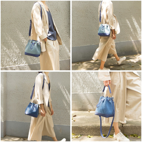 DIESEL デニム レザー 巾着 ショルダーバック 2way DIESEL（ディーゼル） デニム リメイク風 バケツ型 巾着バッグ X07936