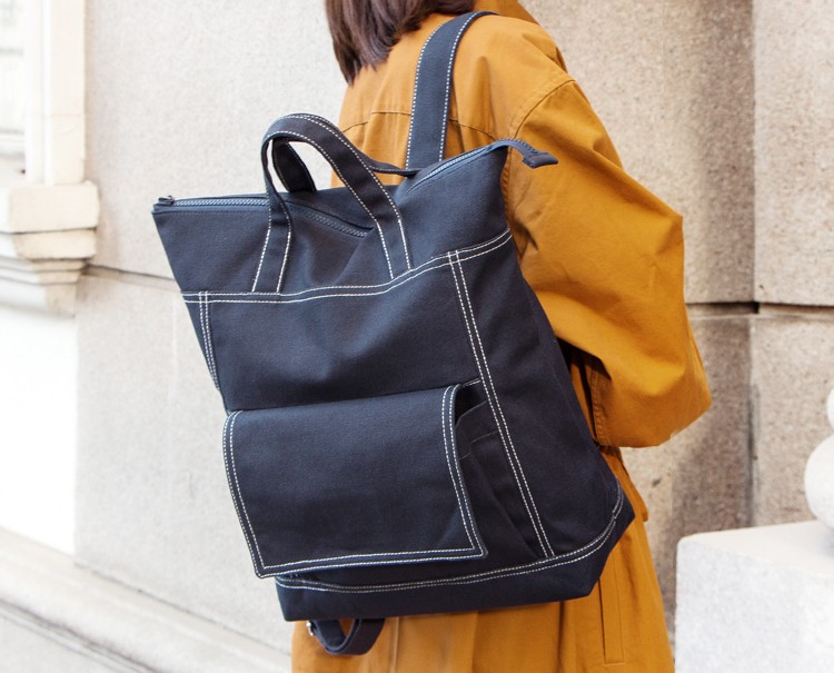 送料無料［Lサイズ］帆布ステッチバックパック【ブルー】2WAYリュック/トート A4サイズ対応