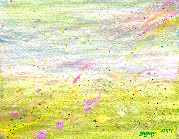 野原の星と空の花  キラキラ光る ミニサイズ アクリル画　18x14x1.7cm癒しの絵画 プレゼント リラックスタイム 1枚目の画像