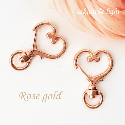 5個】ハート型 キーホルダー ナスカン パーツ ローズゴールド ピンク