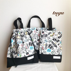 【mana☺︎】　レッスンバッグ　上履き入れ　お着替え袋 ⋈*【New】おしゃれカジュアルポップ柄 レッスンバック＆上履き