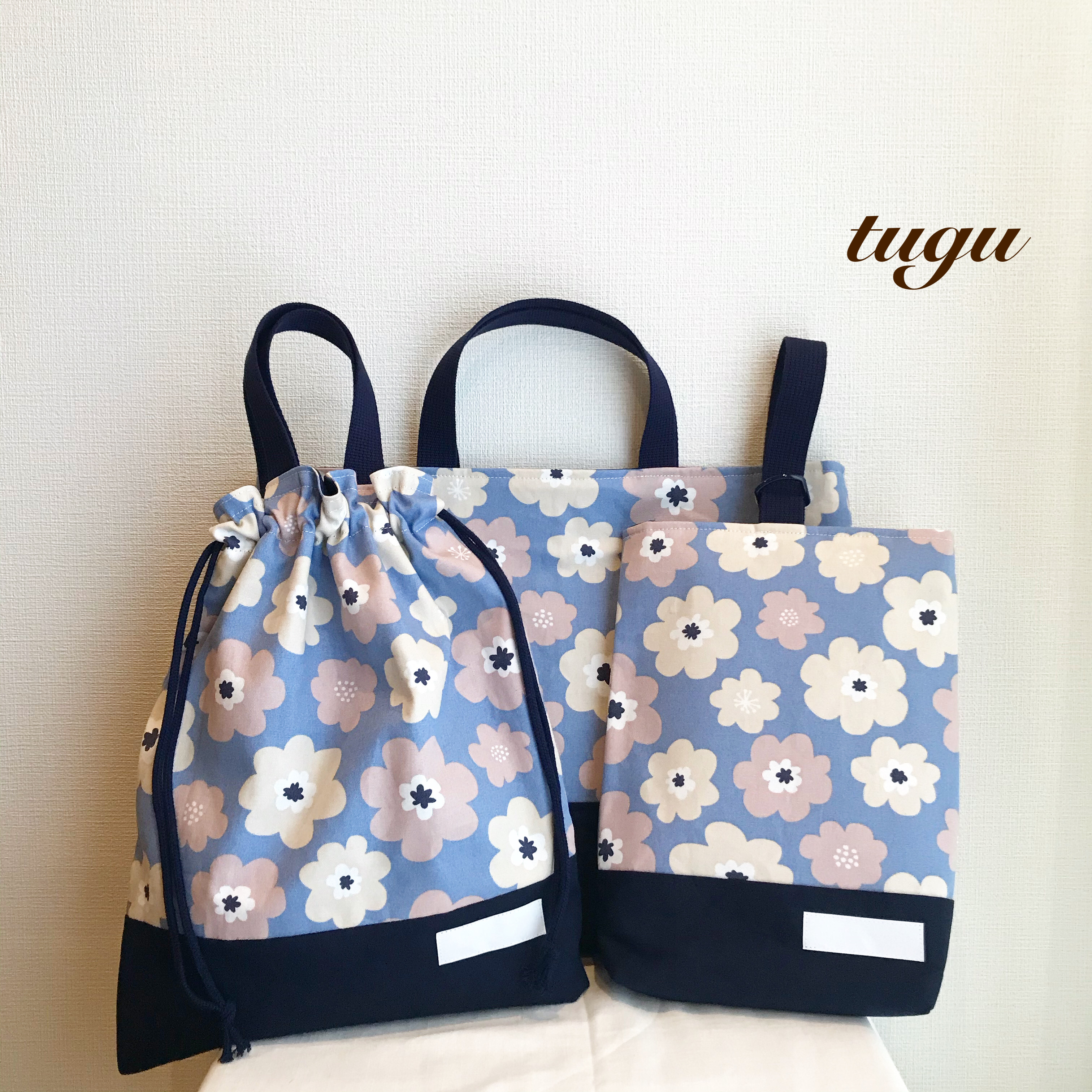 入園3点セット｜レッスンバッグ・上履き袋・巾着袋｜くすみカラー花柄｜幼稚園・保育園・小学校｜女の子向け｜サイズオーダー可