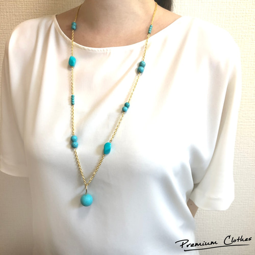 夏色】ターコイズカラーのロングネックレス ネックレス・ペンダント 