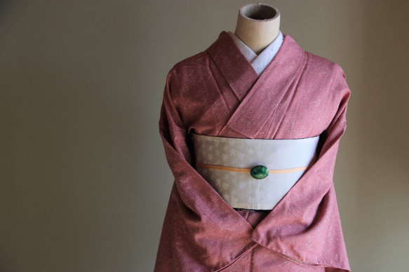 江戸小紋風 落ち着いた大人の桃色に小花柄 裄68.5cm トールサイズ  