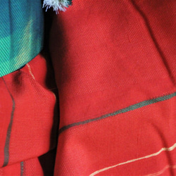 イタリアンレッドに一筋のリボンラインがサイケデリックでモダン　裄66.5ｃｍ　ウール着物和裁師手縫い着物 9枚目の画像
