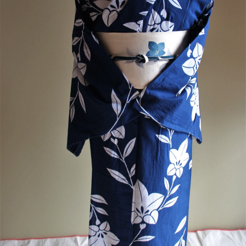 藍染浴衣 明るめ紺 潔い桔梗が大人かっこいい 裄70cm トールサイズ