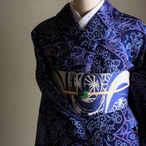 night parade＊有松鳴海絞り浴衣 花 黒 ハート A710 | kimono tento