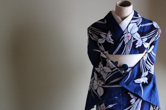 浴衣　注染　ブルー　花　裄69 浴衣 注染 ブルー 花 裄69 浴衣 注染 ブルー 花 裄69 - メルカリ
