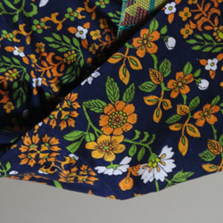 濃紺×オレンジ　中華風のオリエンタルな花柄　裄68ｃｍ　お袖長めトールサイズ　ウール　　和裁師手縫い着物 8枚目の画像