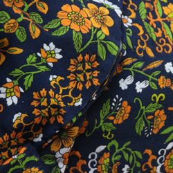 濃紺×オレンジ　中華風のオリエンタルな花柄　裄68ｃｍ　お袖長めトールサイズ　ウール　　和裁師手縫い着物 9枚目の画像