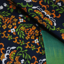 濃紺×オレンジ　中華風のオリエンタルな花柄　裄68ｃｍ　お袖長めトールサイズ　ウール　　和裁師手縫い着物 10枚目の画像