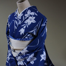 手染め藍注染 型染浴衣 明るい紺 藍染がお好きな方に！夏の王道