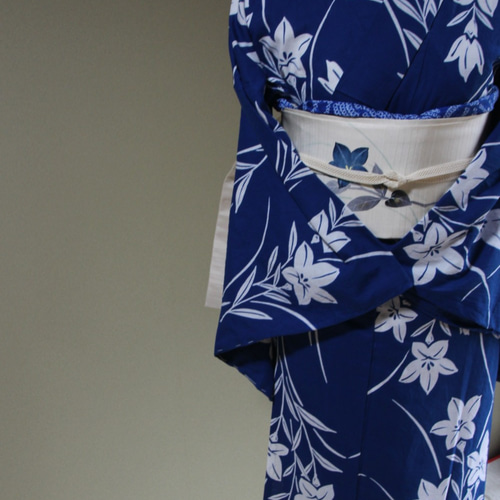 手染め藍注染 型染浴衣 明るい紺 藍染がお好きな方に！夏の王道