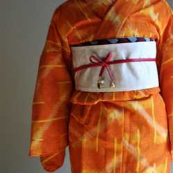 マンダリンオレンジがポップでキュート　裄67ｃｍ　ウール　和裁師完全手縫い着物 4枚目の画像