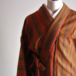 アウトレット品　かんたん着物モフモフストライプ　裄67ｃｍ　ウール　トールさんサイズ和裁師完全手縫い着物 1枚目の画像