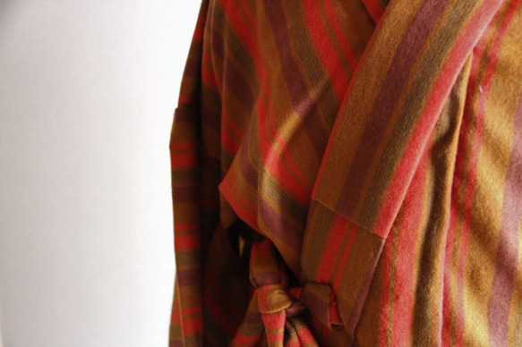 アウトレット品　かんたん着物モフモフストライプ　裄67ｃｍ　ウール　トールさんサイズ和裁師完全手縫い着物 2枚目の画像