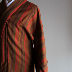 アウトレット品　かんたん着物モフモフストライプ　裄67ｃｍ　ウール　トールさんサイズ和裁師完全手縫い着物 6枚目の画像