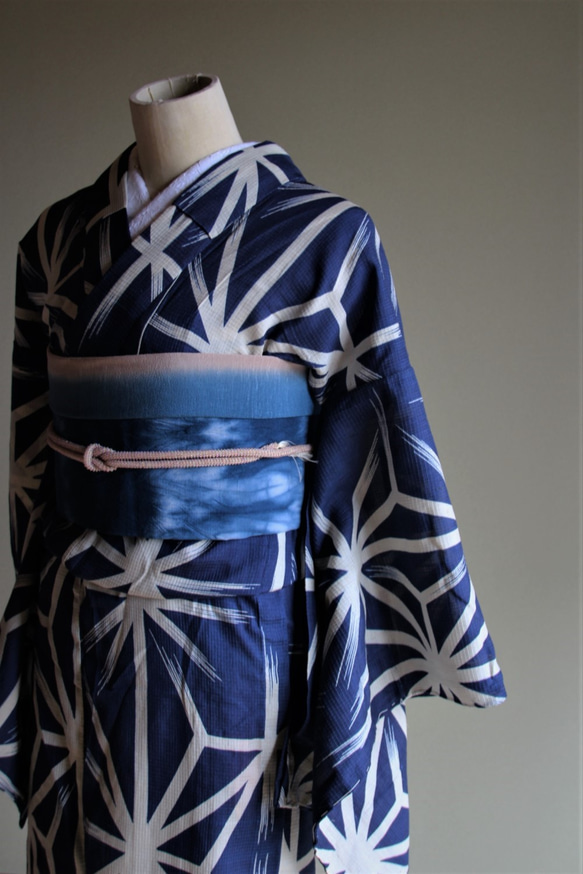 ◇夏着物◇夏の究極の贅沢品 絹紅梅 単衣 大人の麻模様 裄67.5